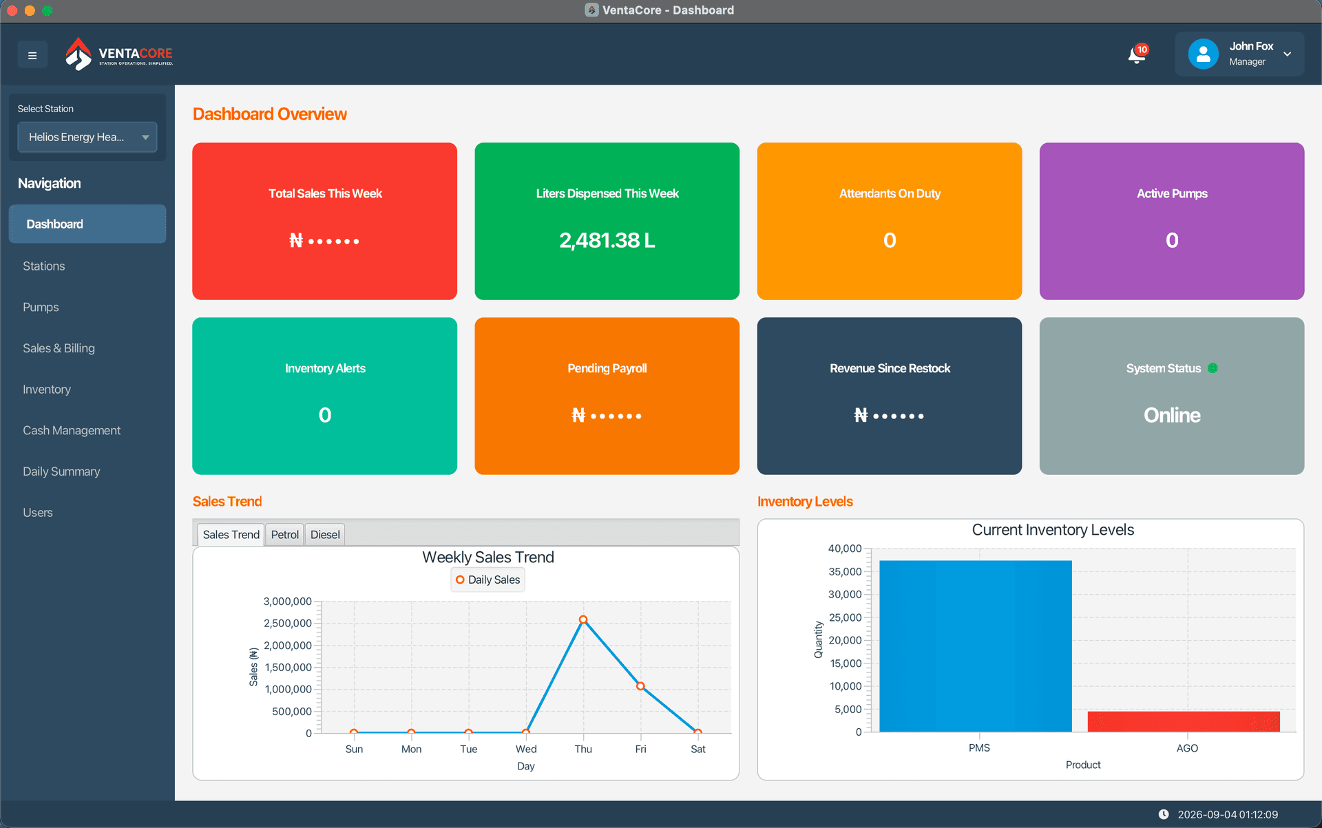 VentaCore product interface